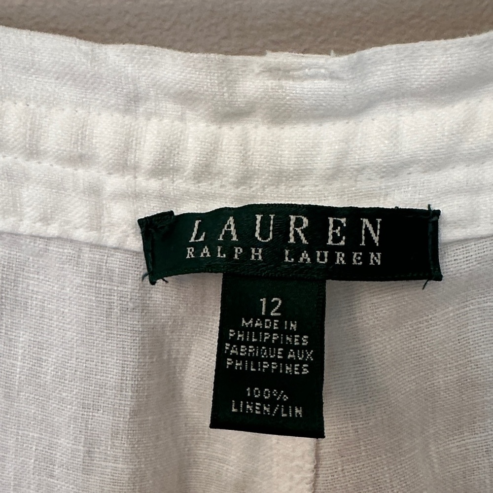 Lauren Ralph Lauren White Wide-Leg Linen Drawstring Pants - Picture 2 of 2